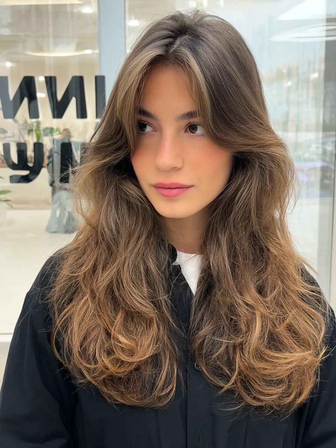 Long Layered Waves with Warm Caramel Highlights